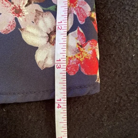 Navy Floral Tie-Front Ruffle Blouse - Romantic Feminine Blue Shirt - Picture 5 of 6